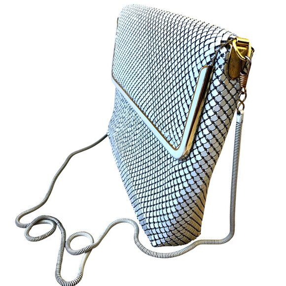 Vintage Pelle Italia White Metal Mesh Evening Handbag Shoulder Bag or Clutch - Picture 12 of 13